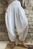 Annie Cushion Cotton Cuff Barrel Pant White